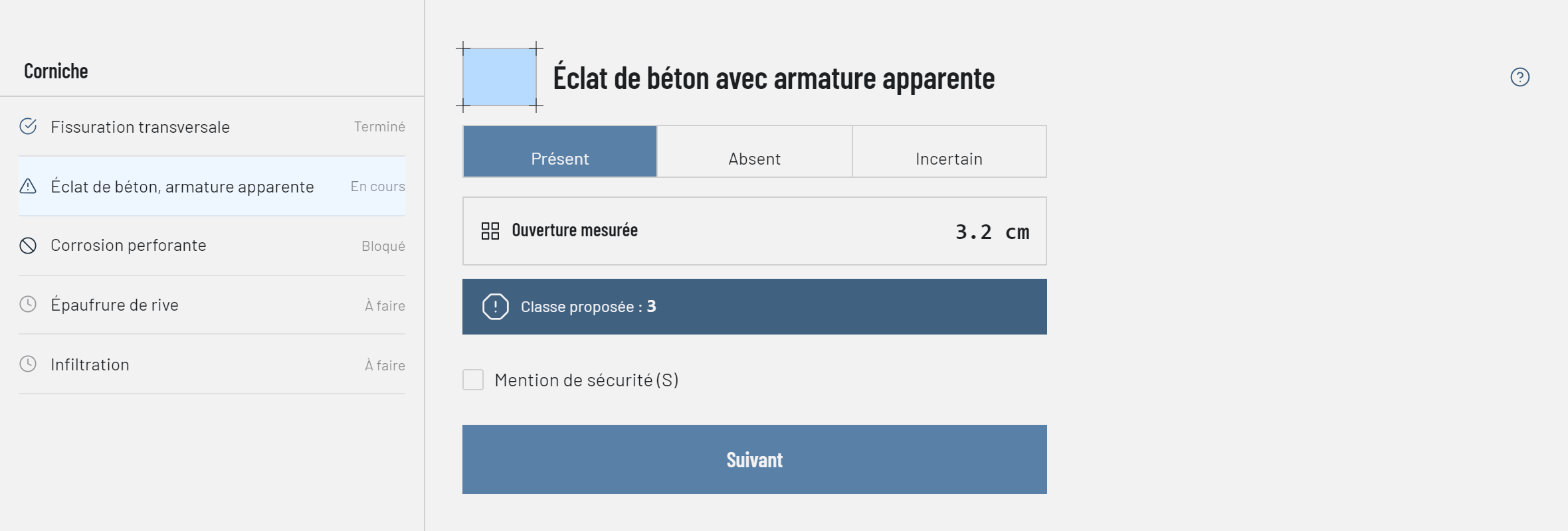 Saisie d'un constat sur tablette